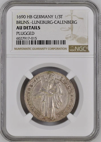 1690 HB Germany Brunswick Luneburg Calenberg Ernst Augustus 1/3 Thaler NGC AU