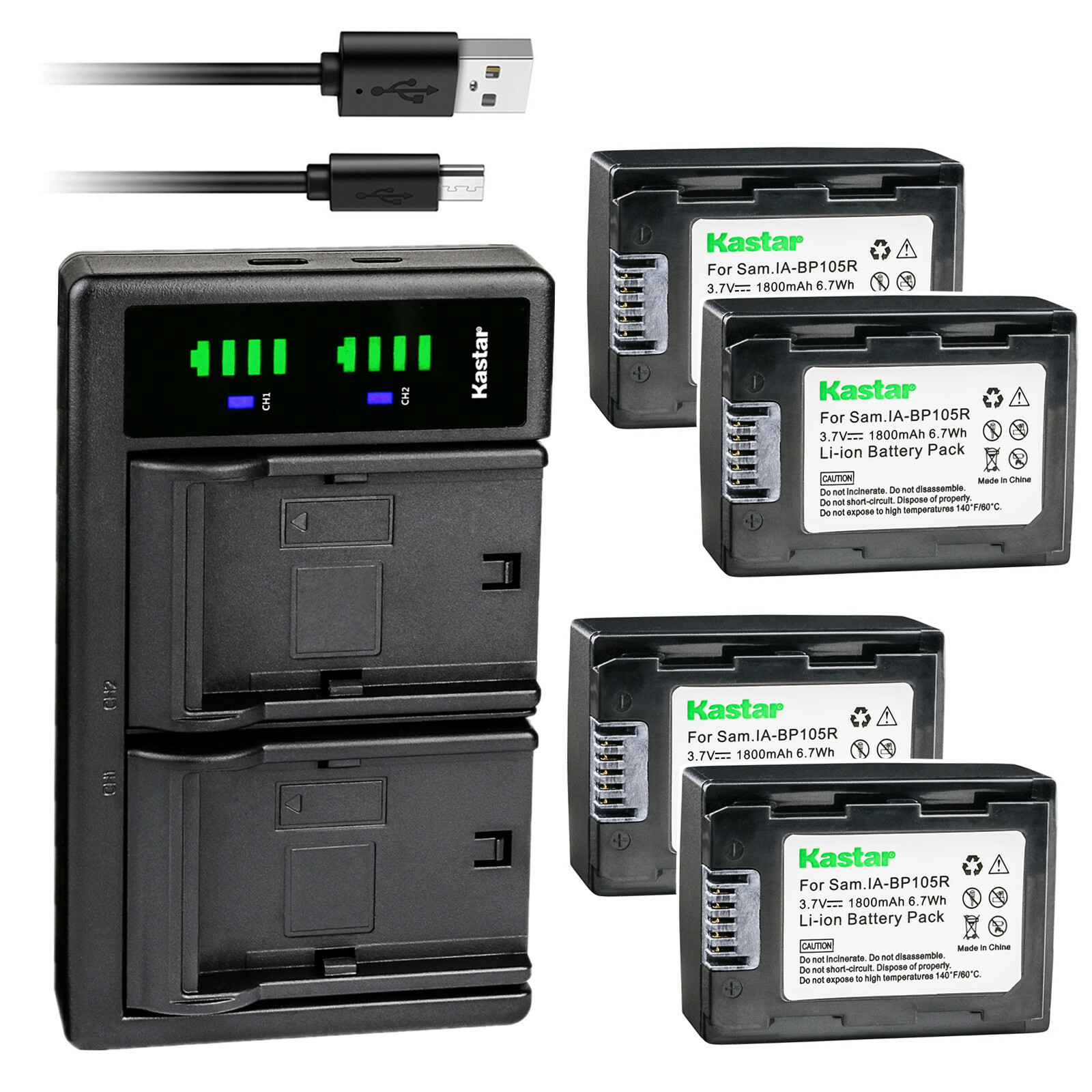 Kastar Battery LTD2 Charger for Samsung IA-BP105R Samsung HMX-F90 HMX-F90BN/XAA