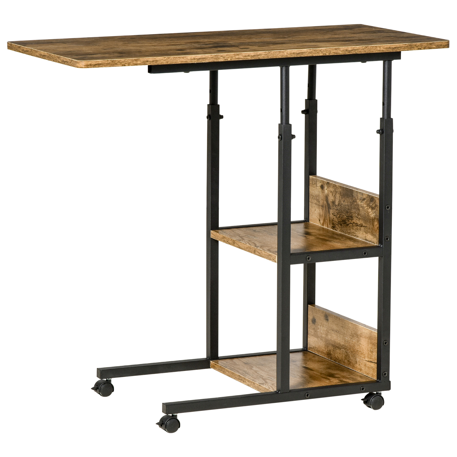 HOMCOM Tavolino da Divano e Comodino Altezza Regolabile 4 Ruote con Freno