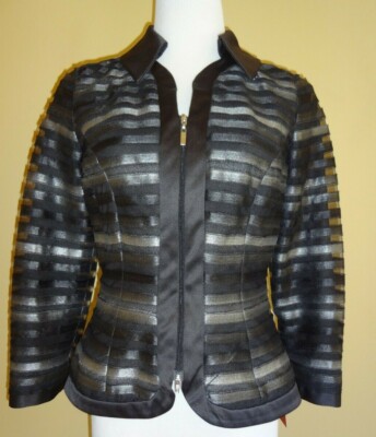NWT JS Collections Black with Gray Lace Overlay Evening Blazer $145.00 in size 6