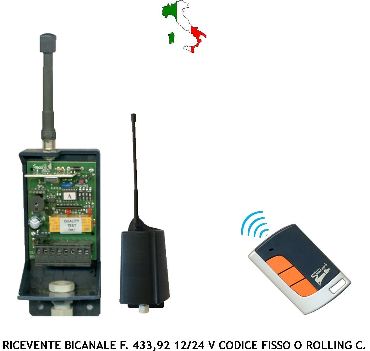 Ricevitore Radio Bicanale 12/24V per Automatismi e Serrande 433MHz