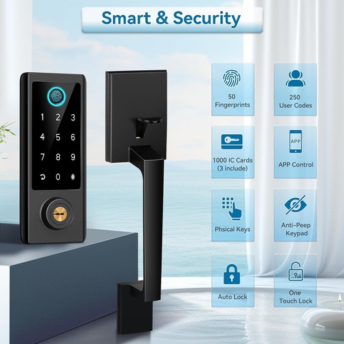 Fingerprint Door Lock with Handle Sets, BEBASIA Keyless Entry Door Lock Deadbolt - Picture 2 of 7