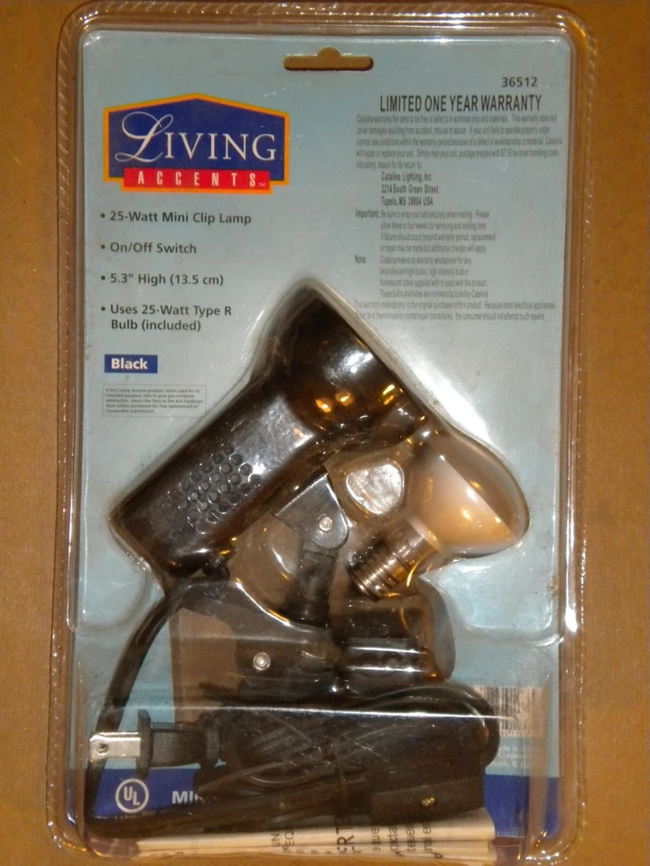 Mini lámpara eléctrica con clip Living Accents de 25 vatios artículo nuevo en paquete 36512 en negro Foto 2 de 2