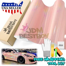 Hex Holographic Carnation Pink Rainbow Chrome Car Vinyl Wrap Sticker Decal Sheet
