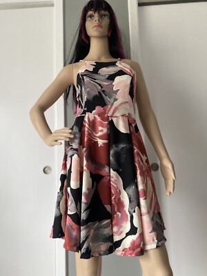 Love J Womens Low Back Spaghetti Strap Short Party Fit Flare Floral Dress  Size M | eBay