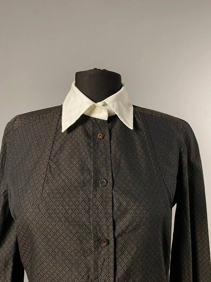 Blusa Camisa Gucci Mujer Marrón Diamante Lunares Gemelos Abotonada Talla 40 Foto 2 de 4