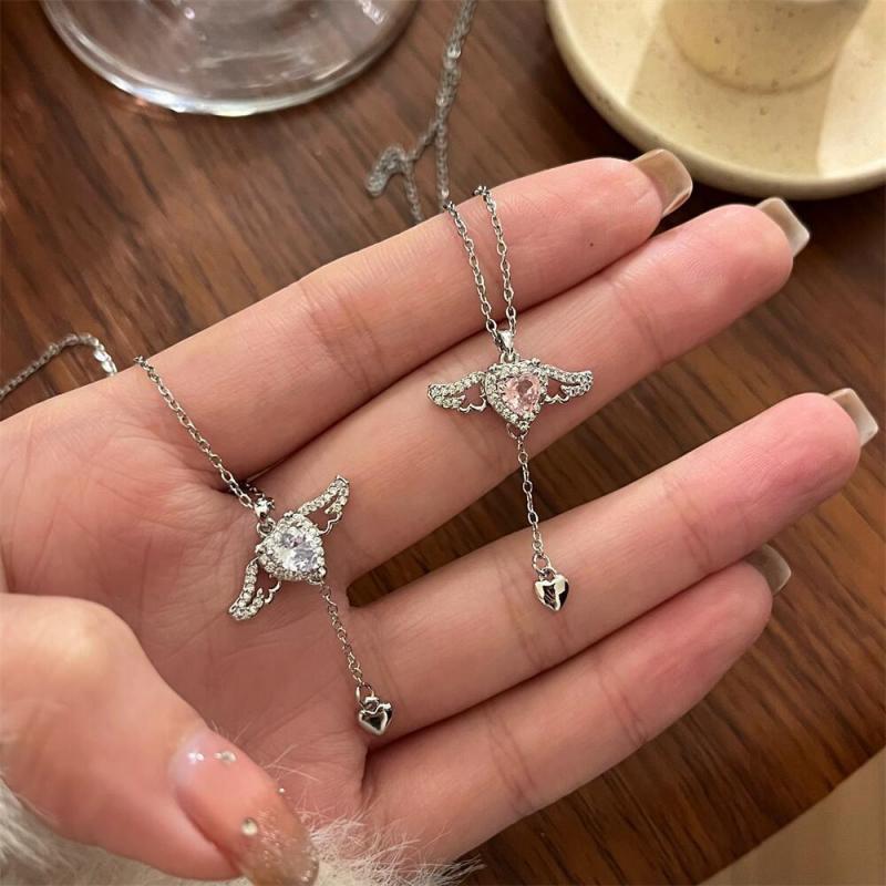1/2pcs Fashion Pendant Elegant Zircon Angel Love Heart Necklace For Women Y2K Ne
