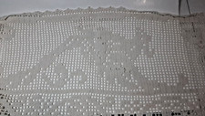 Crocheted Runner Doily Beige Ecru Figural Rectangle 13x44 Granny Cottage Core