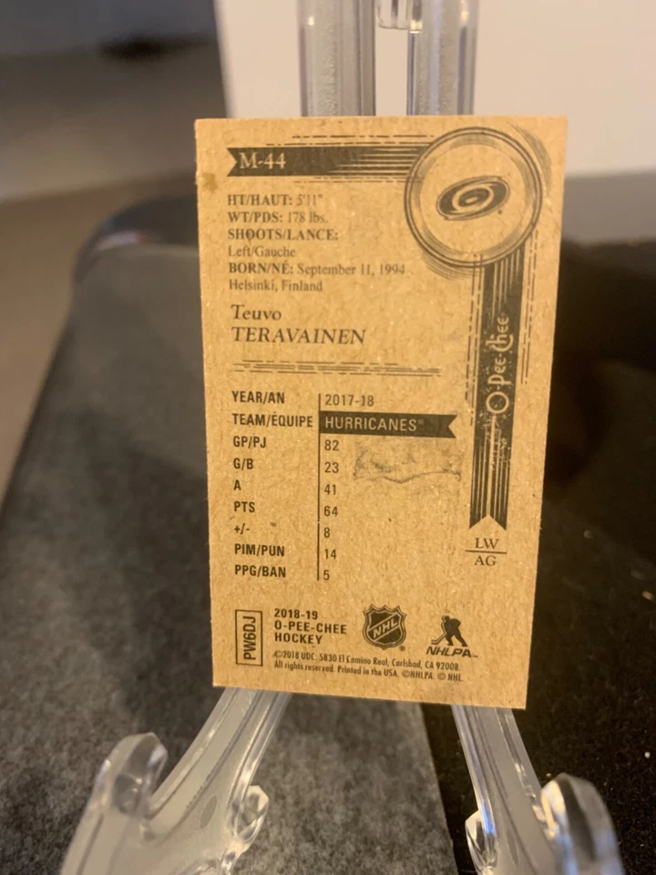 Teuvo Teravainen 2018-19  O-Pee-Chee Mini #M-44 - Carolina Hurricanes - Image 2 of 2