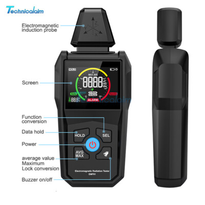 Digital EMF Meter Temperature/Electric Field/Magnetic Field Radiation Detector-