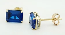 GENUINE 2.26 Cts ROYAL BLUE SAPPHIRE STUD EARRING 14K GOLD - Free Certificate
