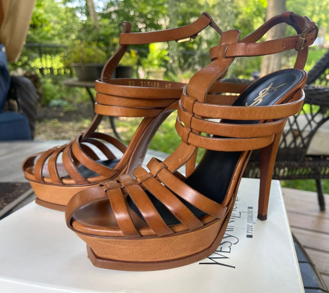 Sandali Saint Laurent YSL Ambra pelle di vitello omaggio 105 plateau Woodstock taglia 40