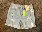 SO Jean Shorts Juniors Size 3 Blue Cuffed Distressed Midi Curvy High Rise — photo 3
