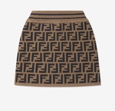 FENDI KIDS Girls FF Logo Knitted Skirt in Brown 2A