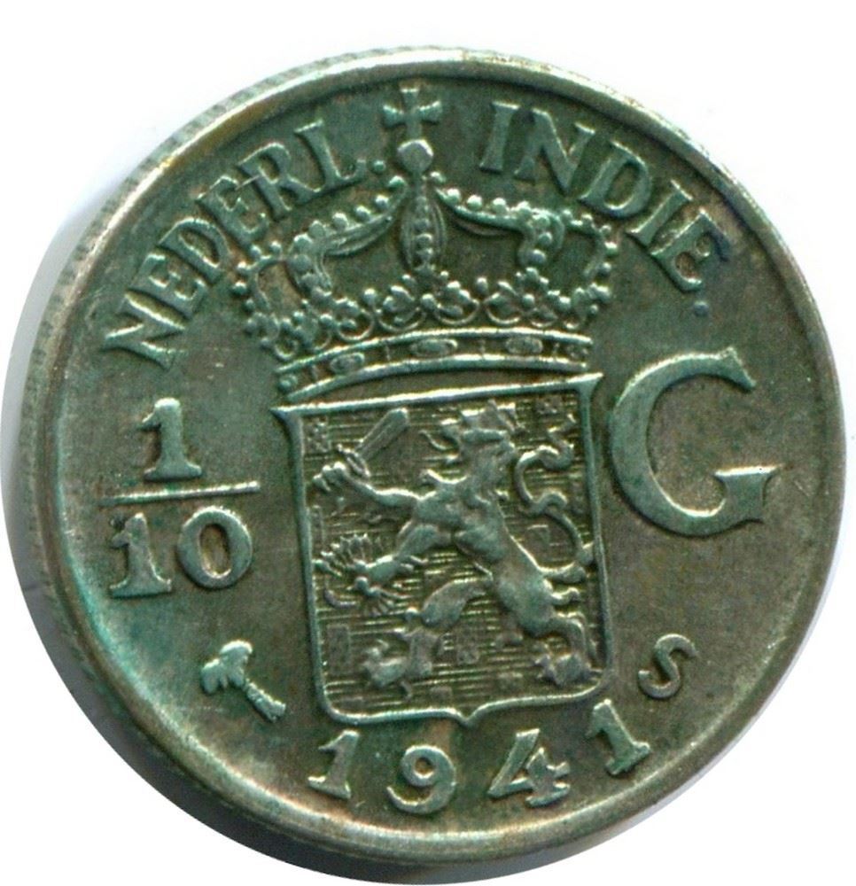 1/10 GULDEN 1941 NETHERLANDS EAST INDIES SILVER Coin #AZ106U