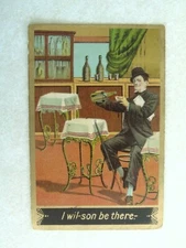 D1395 Postcard comic drunk drinking I will soon be there