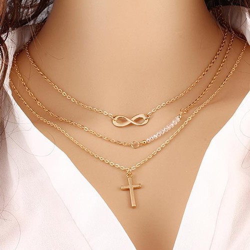 Multilayer Gold Chain Choker Crystal 
