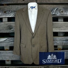 Stafford Blazer Jacket Mens 44L Brown Micro Check Houndstooth Wool
