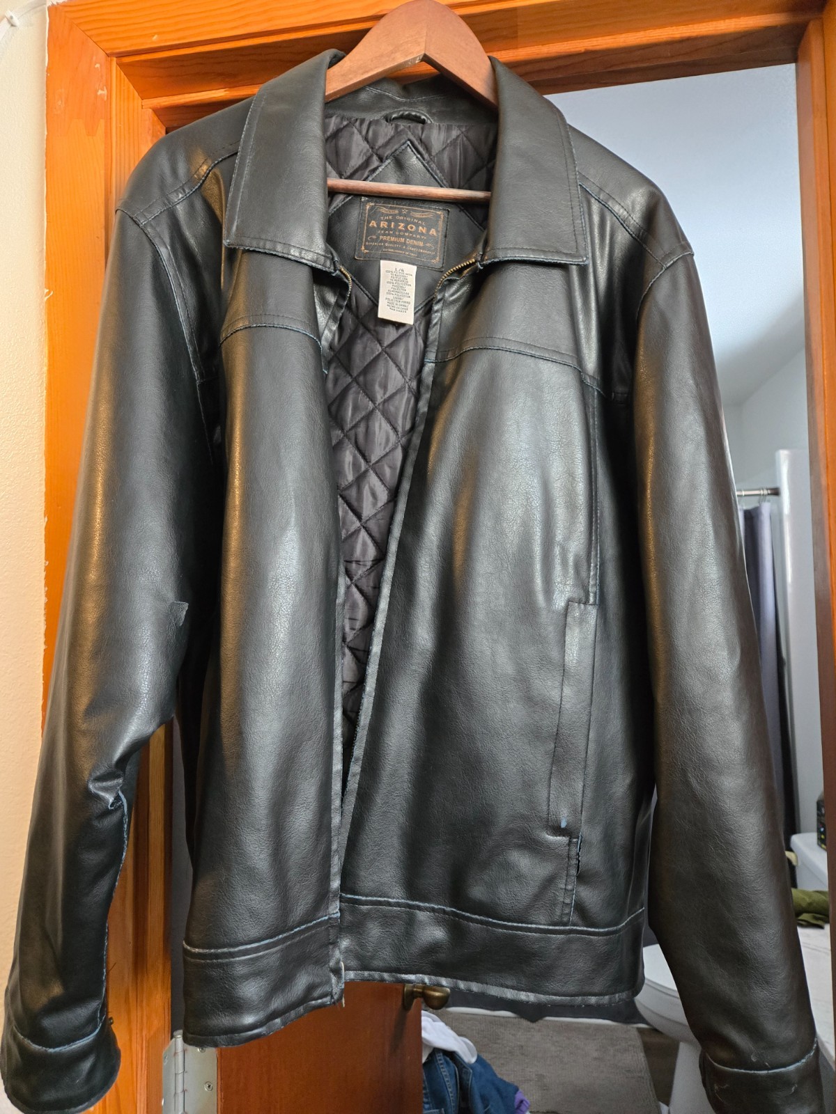 mens black leather jacket large