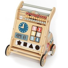 Wooden Baby Walker with Double-Sided Busy Board, Push Walker for Baby with Ad...