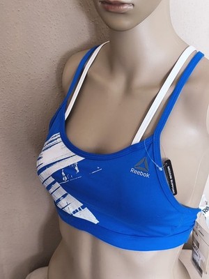 NEU Reebok Strappy Bra Sport-BH Gr. S Medium Support Blau weiss Yoga joggen
