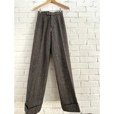 Vintage 60s / 70s Hang Ups Herringbone Wool Trousers High Waist Wide Leg Cuff