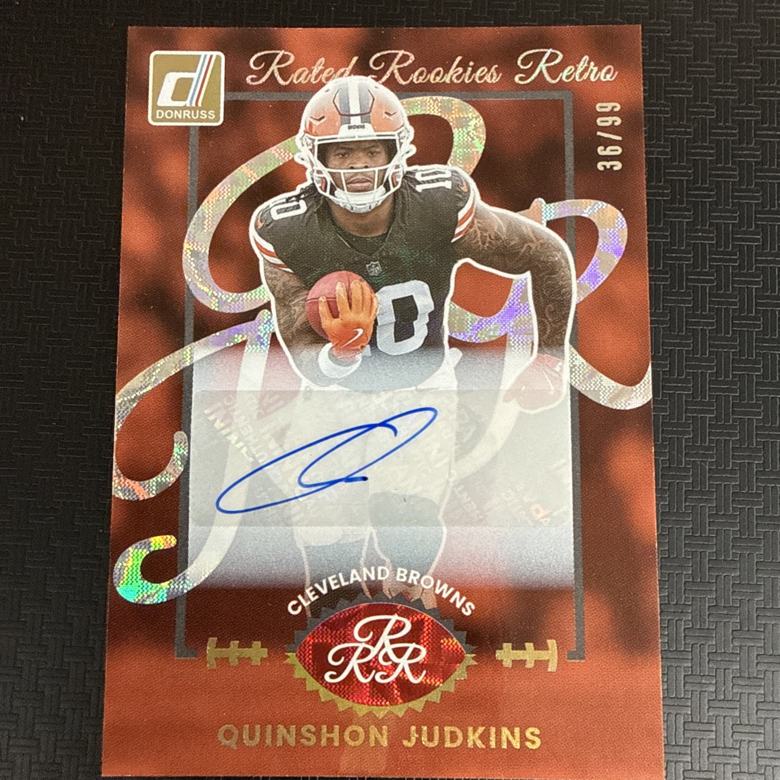 2025 Panini Donruss Quinshon Judkins Rated Rookies Retro Auto RC /99 Browns