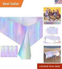 4 Pack Iridescent Plastic Tablecloths Disposable Table Cover Sparkly Foil Tab...