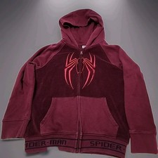 Spiderman Youth Embroidered Emblem Sz M 7-8 Hoodie Maroon LS Full Zip Up READ