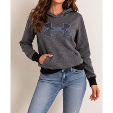 Under Armour Women s Small Gray Blue Logo Fleece Hoodie Sweatshirt Pullover S