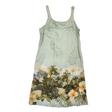 Puanani Tropical Shift Dress Womens Green Hibiscus Palm Beach Vacation Boho L