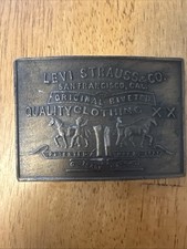 Levi Strauss Co Label Original Riveted Heavy Vintage 80's Brass Tone Belt Buckle