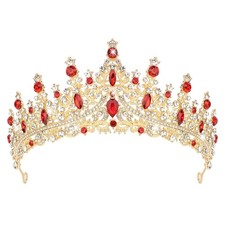 Baroque Vintage Crown Red Tiaras With Gemstones Headpiece