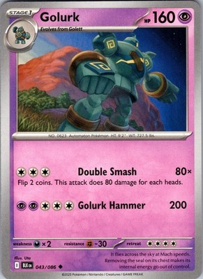 Golurk 043/086 Uncommon Regular SV: Black Bolt NM
