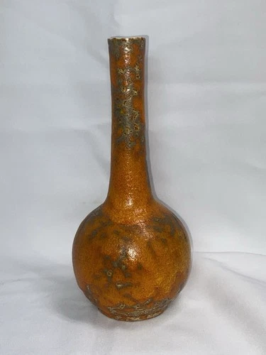 MCM Royal Haeger Sunset Orange Peel  Pottery Bud Vase Volcanic Lava 10"