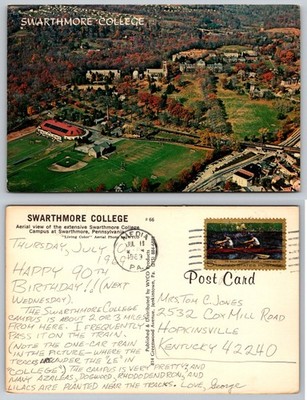 Swarthmore College PA Aerial View 1963 Postcard WYCO Living Color