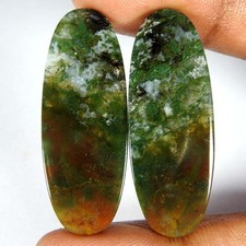 43.05Cts100 Natural Green Moss Agate Oval Pair Cabochon Loose Gemstone