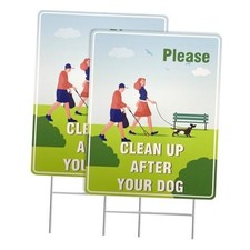 2-Pack Clean Up After Your Dog Signs, 12x9 Inch Double Sided Yard Signs with