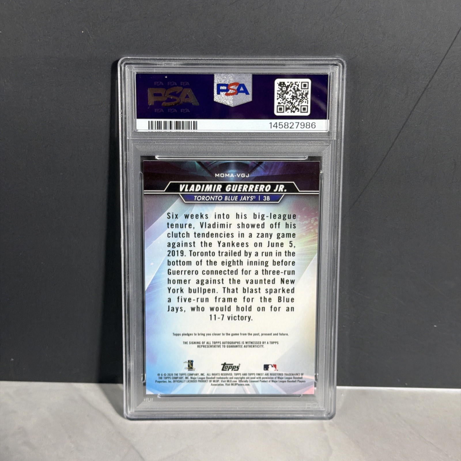 2020 Finest Vladimir Guerrero Jr. Moments Auto Red Refractor /5 Blue Jays PSA 10 view 2