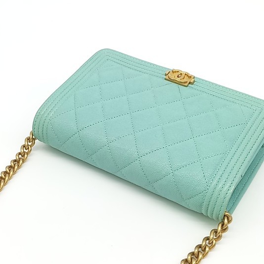 CHANEL Boy Wallet On Chain Turquoise Light Mint Green Caviar Matte Gold HW image 5