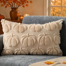 Fall Pillow Covers 12x20 Beige Plush Big Pumpkins Decor YZT100A12 Soft Plush