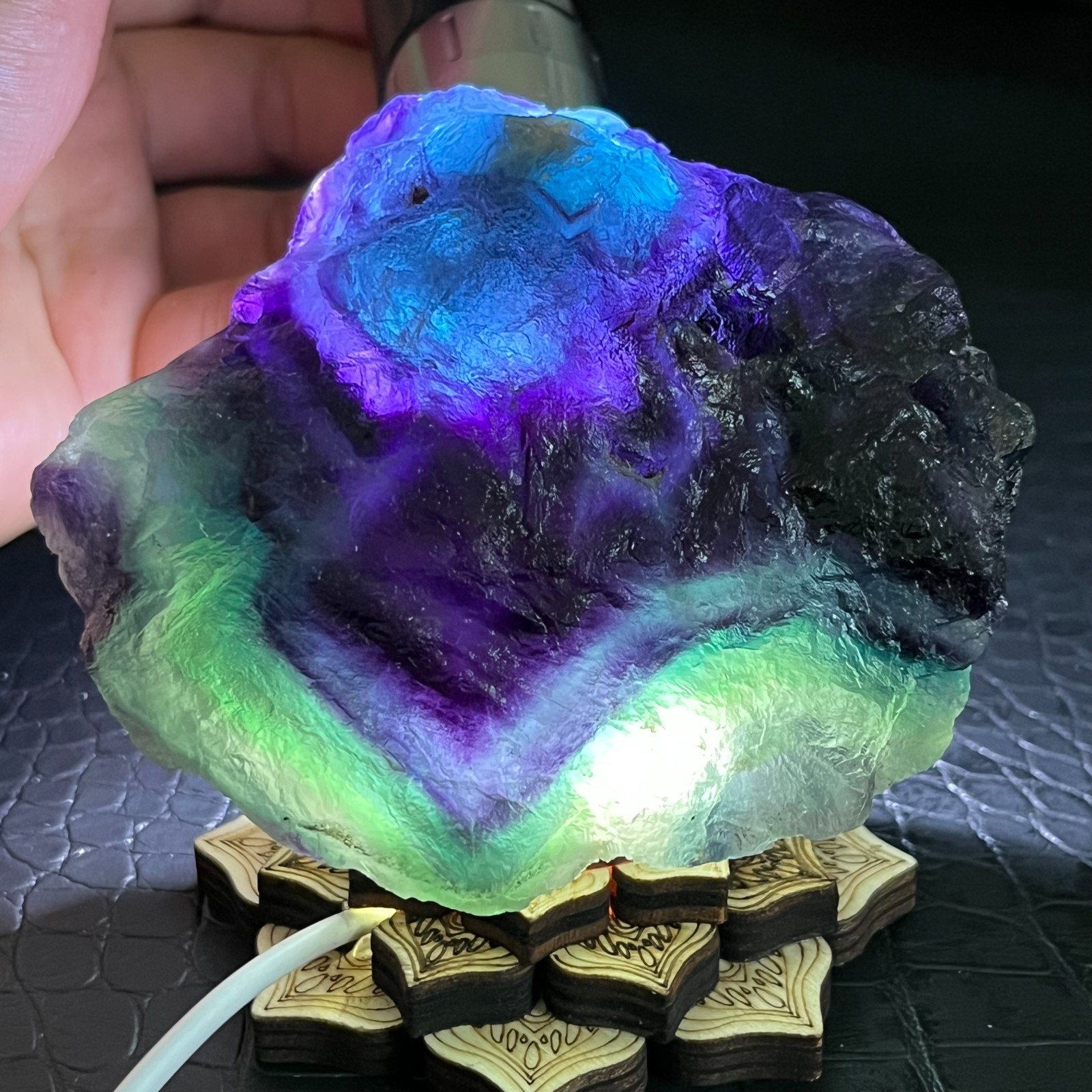 Natural Raw Dark Purple Green Fluorite Quartz Crystal Mineral Specimen 522g