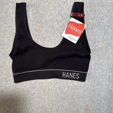 Hanes Womens Seamless Rib Crop Wireless Pull Over Bralette - Small Black
