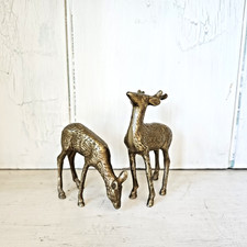 2 Vintage Small Brass Reindeer Mid-Century Ch...