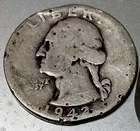 New Listing1942-D  Washington Quarter - 90% Silver, 84-Year-Old Coin damaged / junk coin
