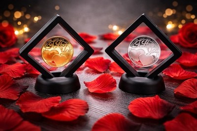 I Love You Münze Gold Silber mit Schwebe Ständer Liebes Geschenk Valentinstag