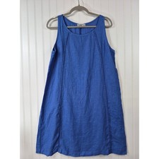 PLS Fashion Womens Blue 100% Linen Sleeveless Shift Dress Large Summer Vacation