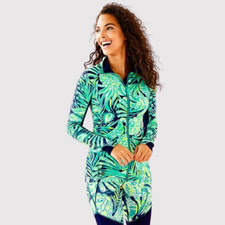 Lilly Pulitzer Womens Jacket Green Sunset Key Leaf Print Light Up Full Zip XS