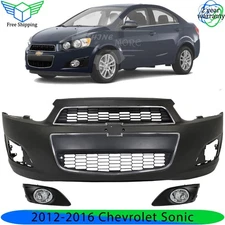 Front Bumper Cover Primed Plastic & Fog Lights Kit For 2012-2016 Chevrolet Sonic