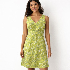 Boden Sleeveless Dress Womens Sz 6L Green Fit Flare Boho Tropical Print Cotton